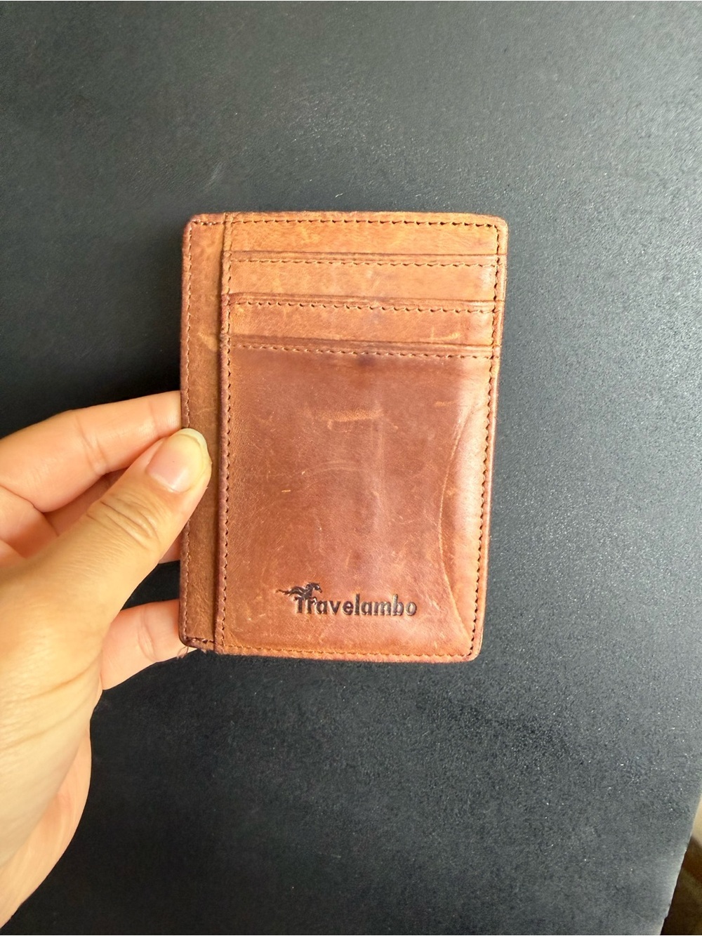 Travelambo Men’s Brown Leather Slim Card Wallet
